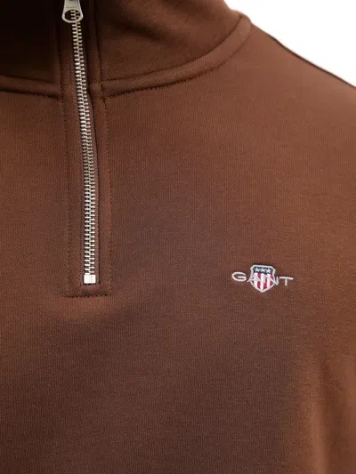 Gant Mens Regular Fit Shield Logo Half Zip Sweatshirt In Brown