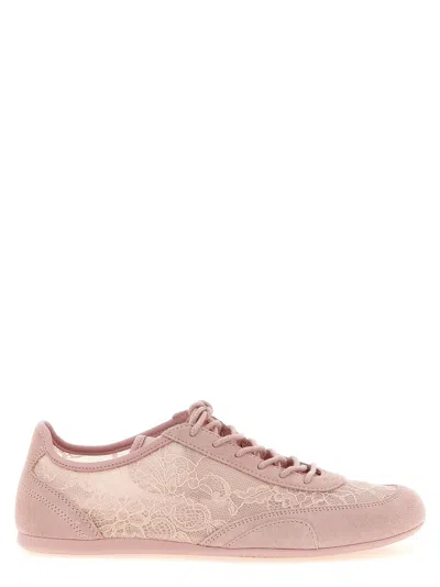 Jimmy Choo Sunny Floral Lace And Suede Trainers In Pink