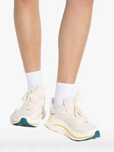 Hoka Clifton 10 Rubber-trimmed Jacquard-mesh Sneakers In Neutral