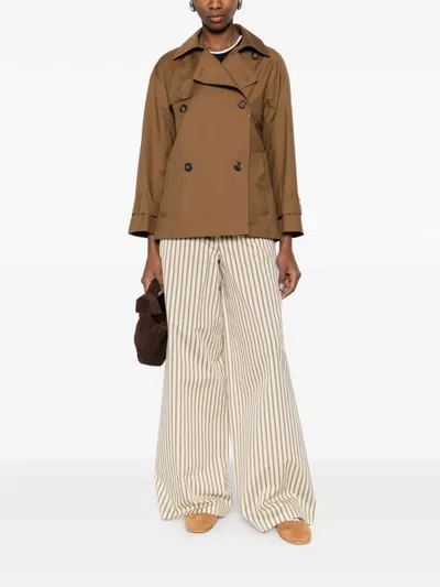 Max Mara Wide-fit Striped Cotton And Silk Canvas Trousers In Brown