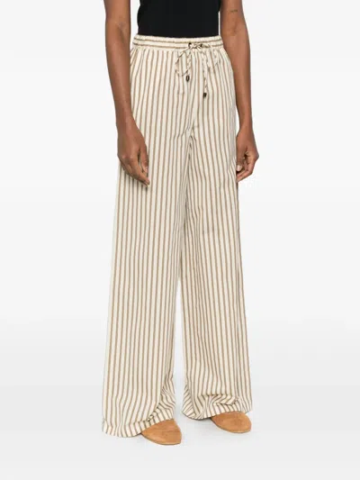 Max Mara Wide-fit Striped Cotton And Silk Canvas Trousers In Brown