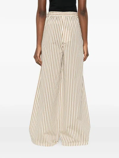 Max Mara Wide-fit Striped Cotton And Silk Canvas Trousers In Brown