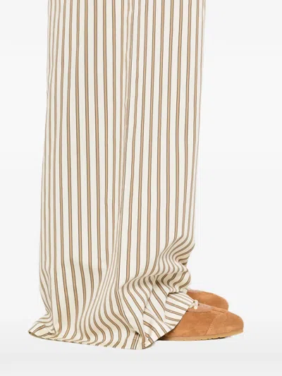 Max Mara Wide-fit Striped Cotton And Silk Canvas Trousers In Brown