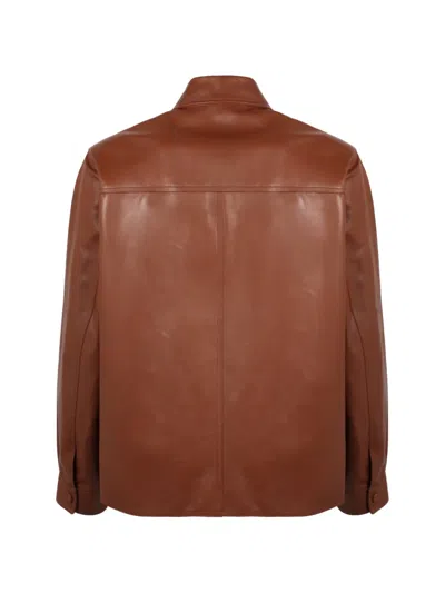 Slowear Button Front Leather Shirt In Brown