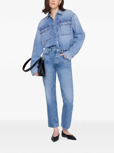 Anine Bing Womens Baltic Blue Paxton Oversized Denim Shirt