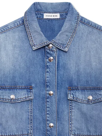 Anine Bing Womens Baltic Blue Paxton Oversized Denim Shirt
