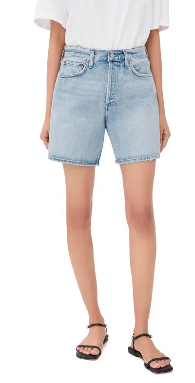 Agolde Urban Baggy Denim Shorts With Belt Loops In Blue