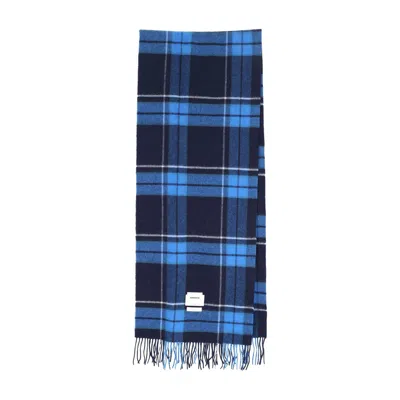 Ader Error Plaid Scarf Fringed Edges Soft Texture In Blue