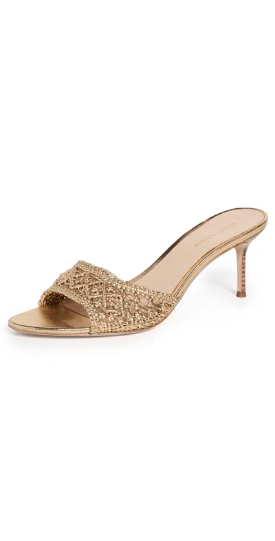 Veronica Beard 70mm Tia Macrame Metallic Leather Sandals In Gold
