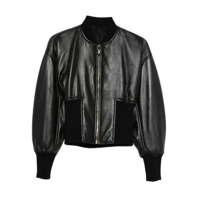 Alaïa Womens Noir Alaia Cinched Leather Bomber Jacket In Black