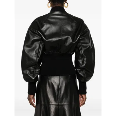 Alaïa Womens Noir Alaia Cinched Leather Bomber Jacket In Black