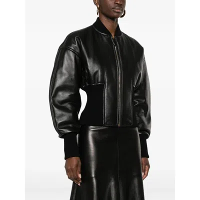 Alaïa Womens Noir Alaia Cinched Leather Bomber Jacket In Black