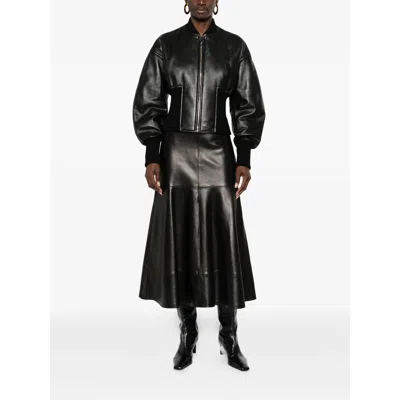 Alaïa Womens Noir Alaia Cinched Leather Bomber Jacket In Black