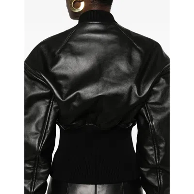 Alaïa Womens Noir Alaia Cinched Leather Bomber Jacket In Black