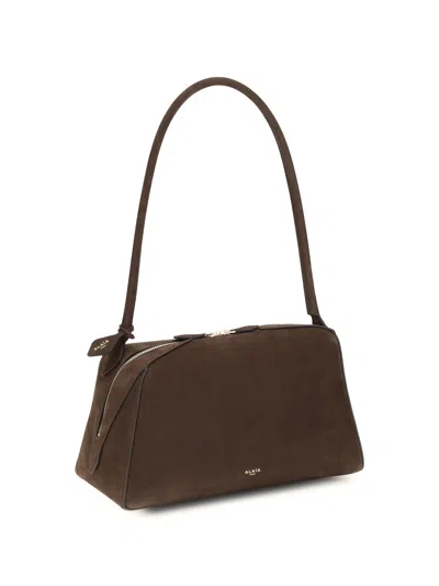 Alaïa Le Bouledogue Bowling Shoulder Bag In Nubuck Leather In Brown