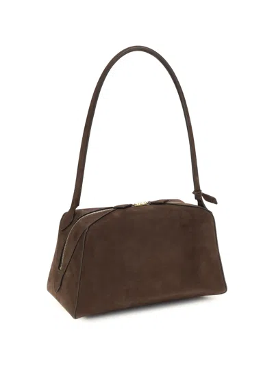 Alaïa Le Bouledogue Bowling Shoulder Bag In Nubuck Leather In Brown