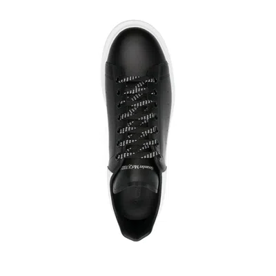 Alexander Mcqueen Black Low Top Sneakers With Logo Lettering On The Tongue In Leather Man