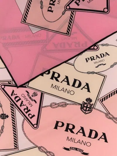 Prada Printed Twill Scarf Lightweight Rectangular Design In Pink