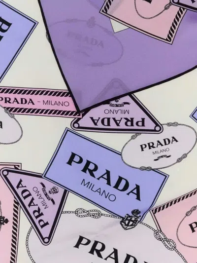 Prada Printed Twill Foulard Rectangular Shape In Blue