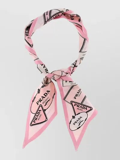 Prada Printed Twill Scarf Lightweight Rectangular Design In Pink