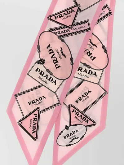 Prada Printed Twill Scarf Lightweight Rectangular Design In Pink