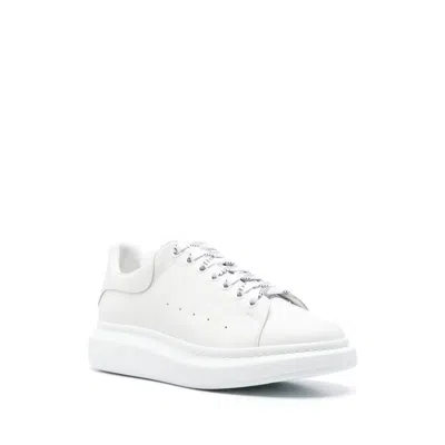 Alexander Mcqueen White Low Top Sneakers With Logo Lettering On Tongue And Heel In Leather Woman