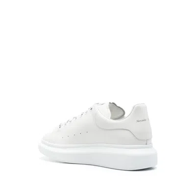 Alexander Mcqueen White Low Top Sneakers With Logo Lettering On Tongue And Heel In Leather Woman