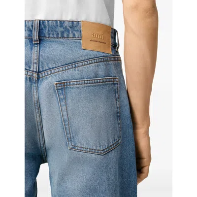 Ami Alexandre Mattiussi Ami Straight-leg Denim Jeans With Faded Blue Wash And Leather Accent