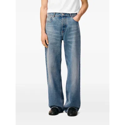 Ami Alexandre Mattiussi Ami Straight-leg Denim Jeans With Faded Blue Wash And Leather Accent