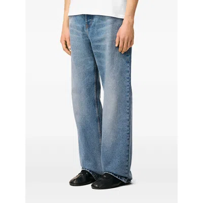 Ami Alexandre Mattiussi Ami Straight-leg Denim Jeans With Faded Blue Wash And Leather Accent