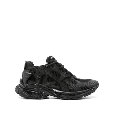 Balenciaga Men Runner Mesh And Leather Sneakers In Black