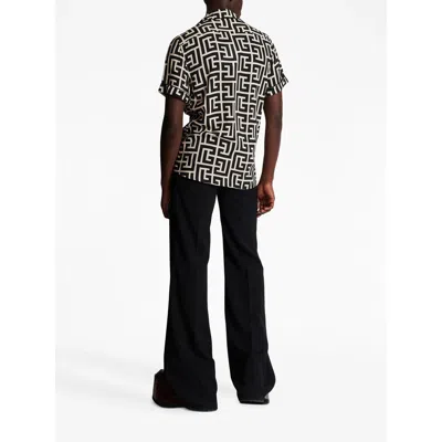 Balmain Monogram Printed Short-sleeved Shirt In Black