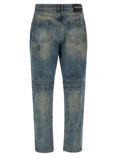 Balmain Regular Biker Denim Pants In Blue