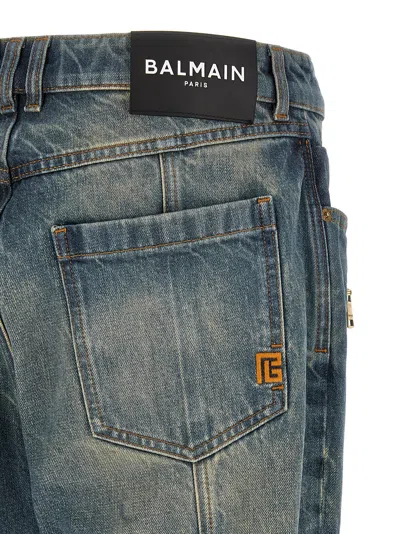 Balmain Regular Biker Denim Pants In Blue
