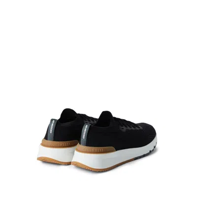 Brunello Cucinelli Cotton Knit And Semi-polished Calfskin Runner Sneakers In Multi