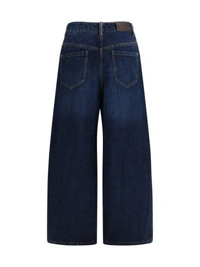 Brunello Cucinelli Women Blue Jeans With Five-pocket Design And Patch Logo On The Back In Denim Woma In Blue