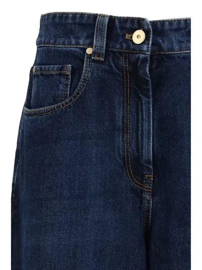 Brunello Cucinelli Women Blue Jeans With Five-pocket Design And Patch Logo On The Back In Denim Woma In Blue