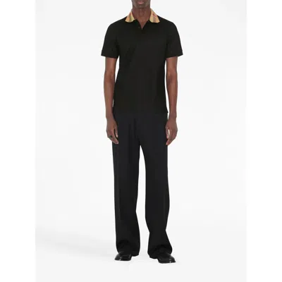 Burberry Piquet Polo Shirt With Check Collar Man In Multi