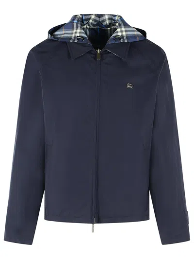 Burberry Blue Reversible Cotton Jacket With Check Pattern In Blue