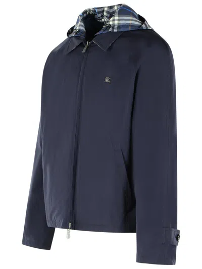 Burberry Blue Reversible Cotton Jacket With Check Pattern In Blue