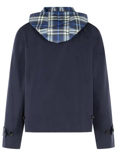 Burberry Blue Reversible Cotton Jacket With Check Pattern In Blue