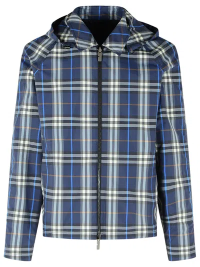 Burberry Blue Reversible Cotton Jacket With Check Pattern In Blue
