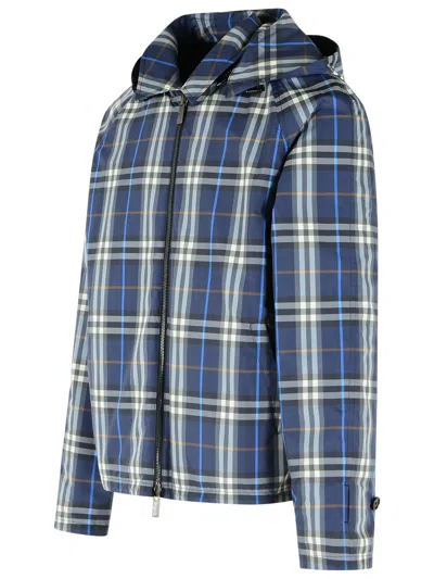 Burberry Blue Reversible Cotton Jacket With Check Pattern In Blue