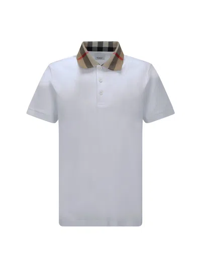 Burberry Check-collar White Polo Shirt With Three-button Placket