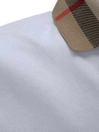 Burberry Check-collar White Polo Shirt With Three-button Placket