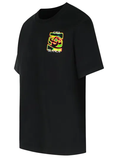 Casablanca Black Crewneck T-shirt With Logo Detail On The Front And Maxi Logo On The Rear In Cotton Man