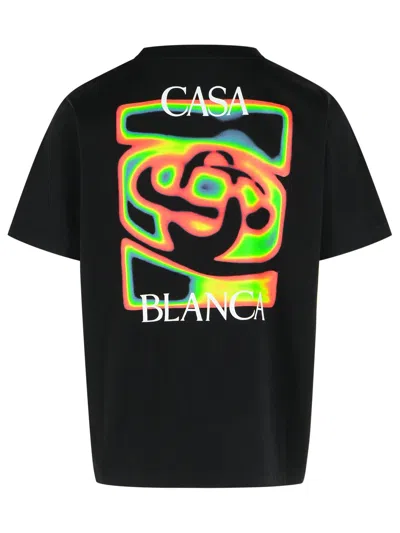 Casablanca Black Crewneck T-shirt With Logo Detail On The Front And Maxi Logo On The Rear In Cotton Man