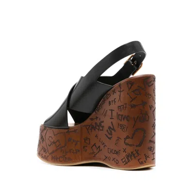 Chloé Maxime Black Wedges With High Embossed High Wedge Heel And Crossover Strap On The Toe In Leather Wom In Black