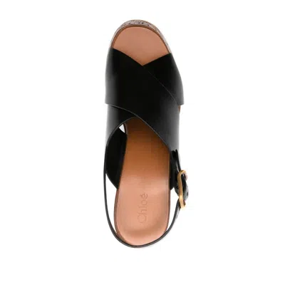 Chloé Maxime Black Wedges With High Embossed High Wedge Heel And Crossover Strap On The Toe In Leather Wom In Black