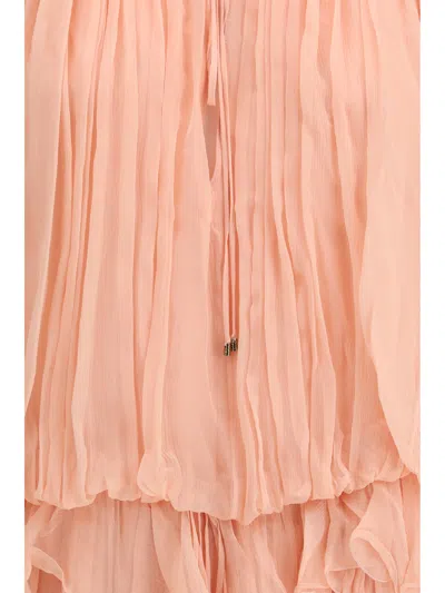 Chloé Women Pink Mini Dress With Drawstring On The Front And Cape Design In Silk Woman In Neutral